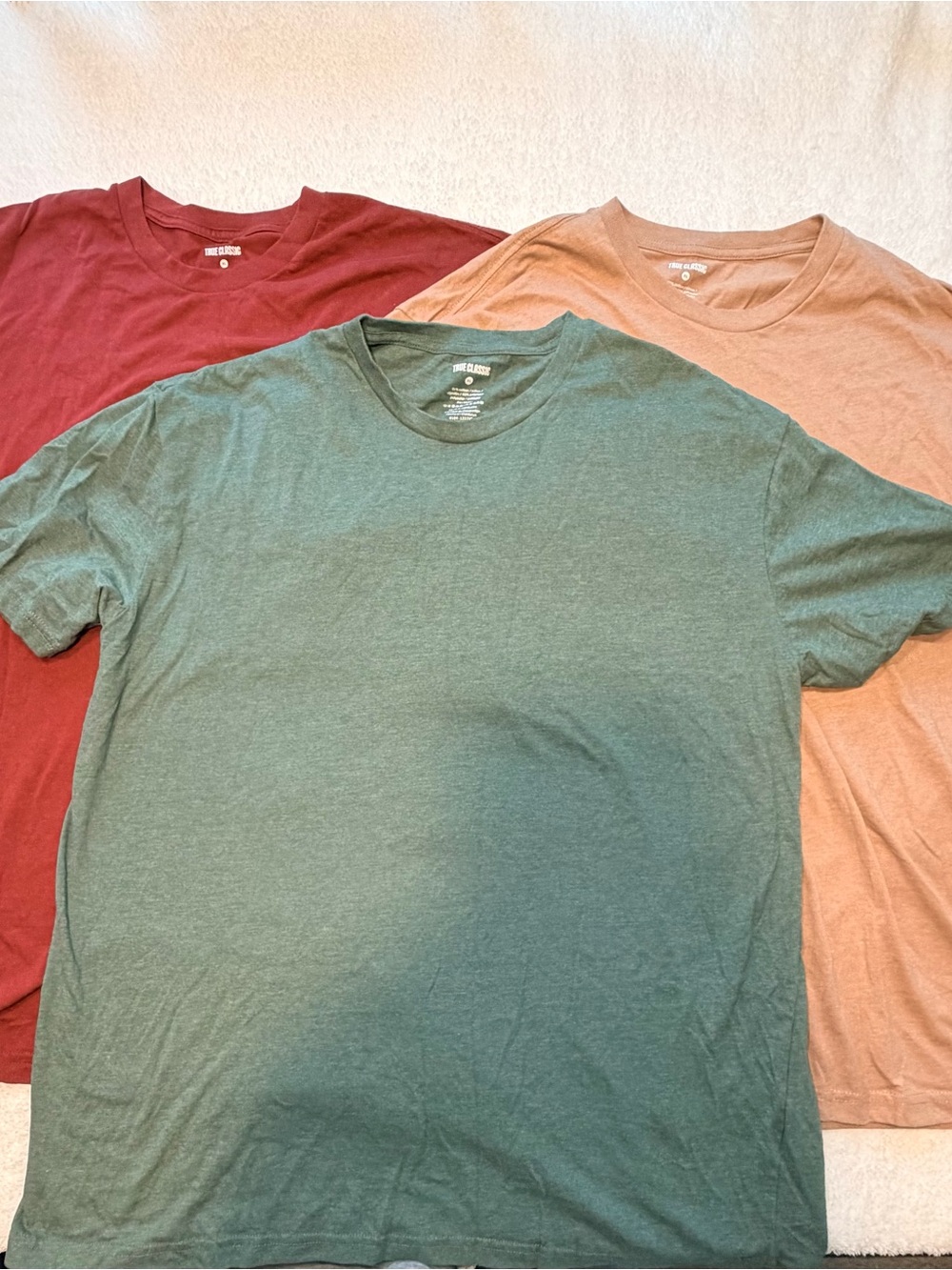 True Classic Men's Crew Neck T-Shirts - Green, Red, Tan
